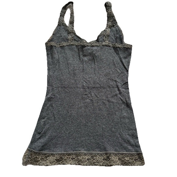 Abercrombie & Fitch Y2K Ribbed Lace Trim Bow Cami Tank Top Small Coquette Gray - Picture 7 of 7
